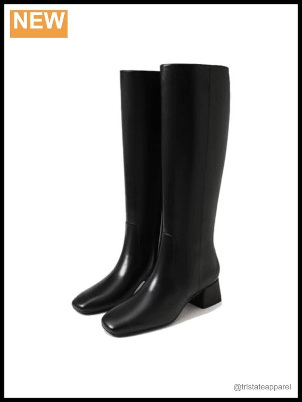Women's Knee High Boots Chunky Square Toe PU Leather Low Heel Boots with Side